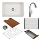 BOCCHI SOTTO 27" Fireclay Workstation Kitchen Sink with Pagano Faucet and Accessories in White and Chrome.