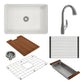 BOCCHI SOTTO 27" Fireclay Kitchen Sink with Protective Bottom Grid and Strainer and Accessories with Pagano 2.0 Faucet