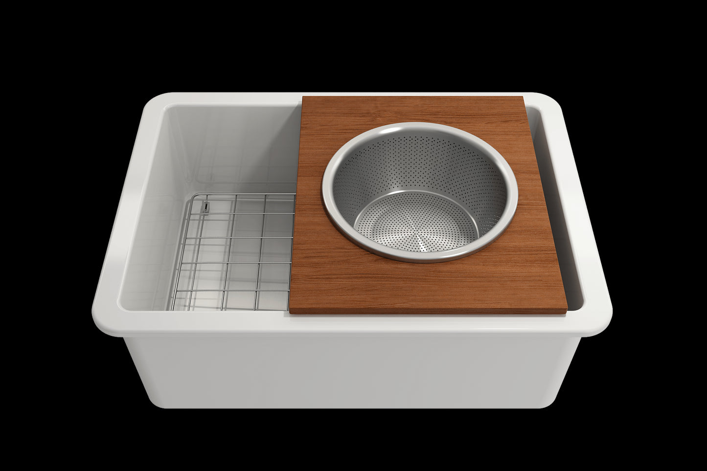 BOCCHI Prep Board Set for Workstation Sinks with Large Round Stainless Steel Mixing Bowl and Colander