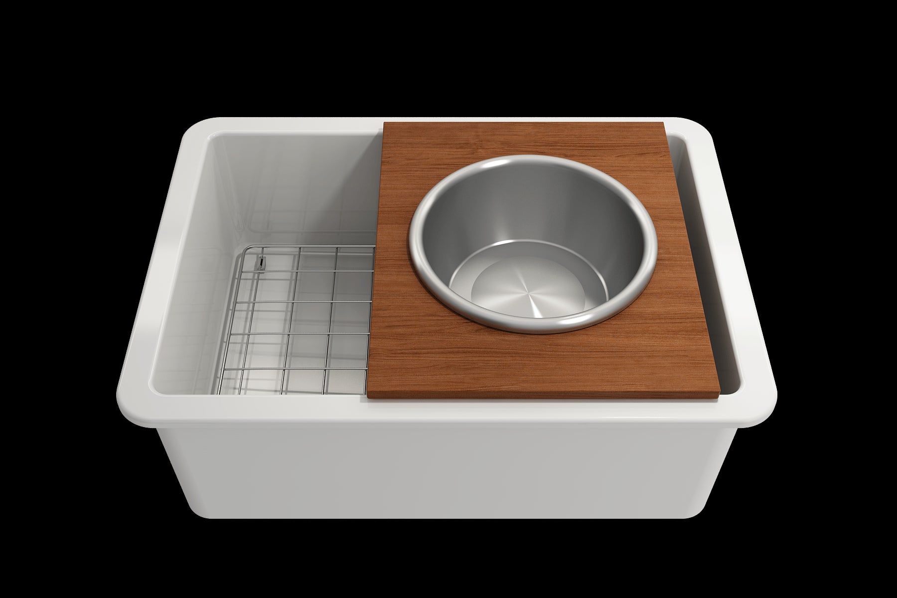 BOCCHI Prep Board Set for Workstation Sinks with Large Round Stainless Steel Mixing Bowl and Colander