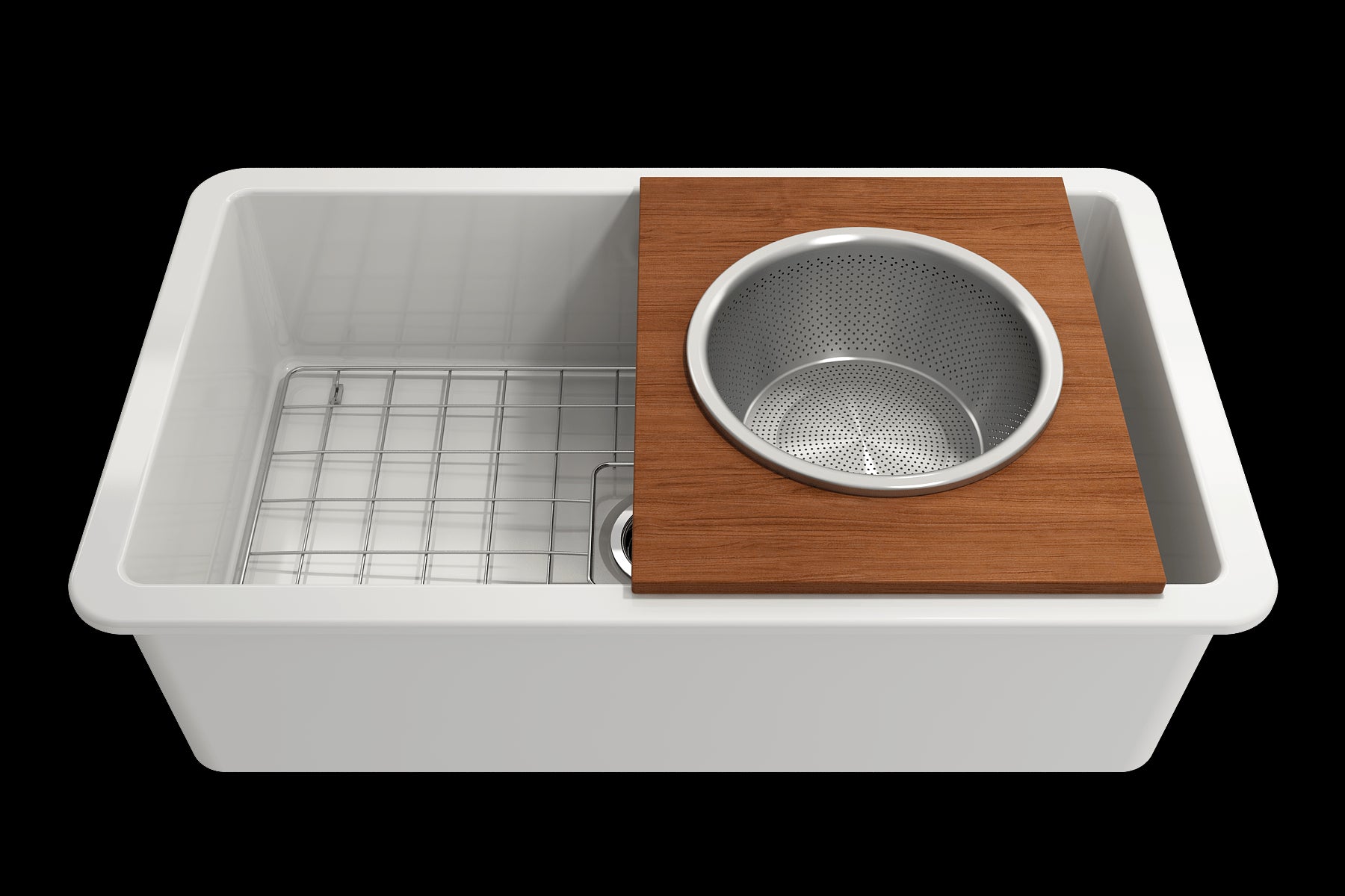 BOCCHI Prep Board Set for Workstation Sinks with Large Round Stainless Steel Mixing Bowl and Colander