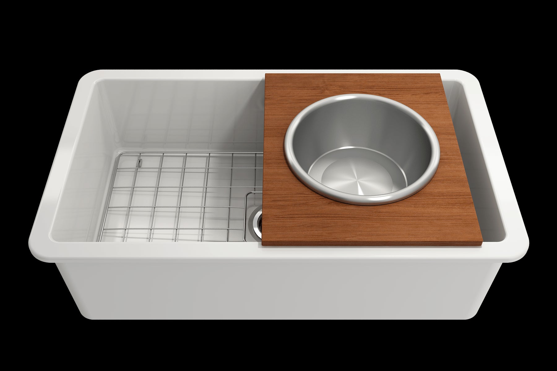 BOCCHI Prep Board Set for Workstation Sinks with Large Round Stainless Steel Mixing Bowl and Colander