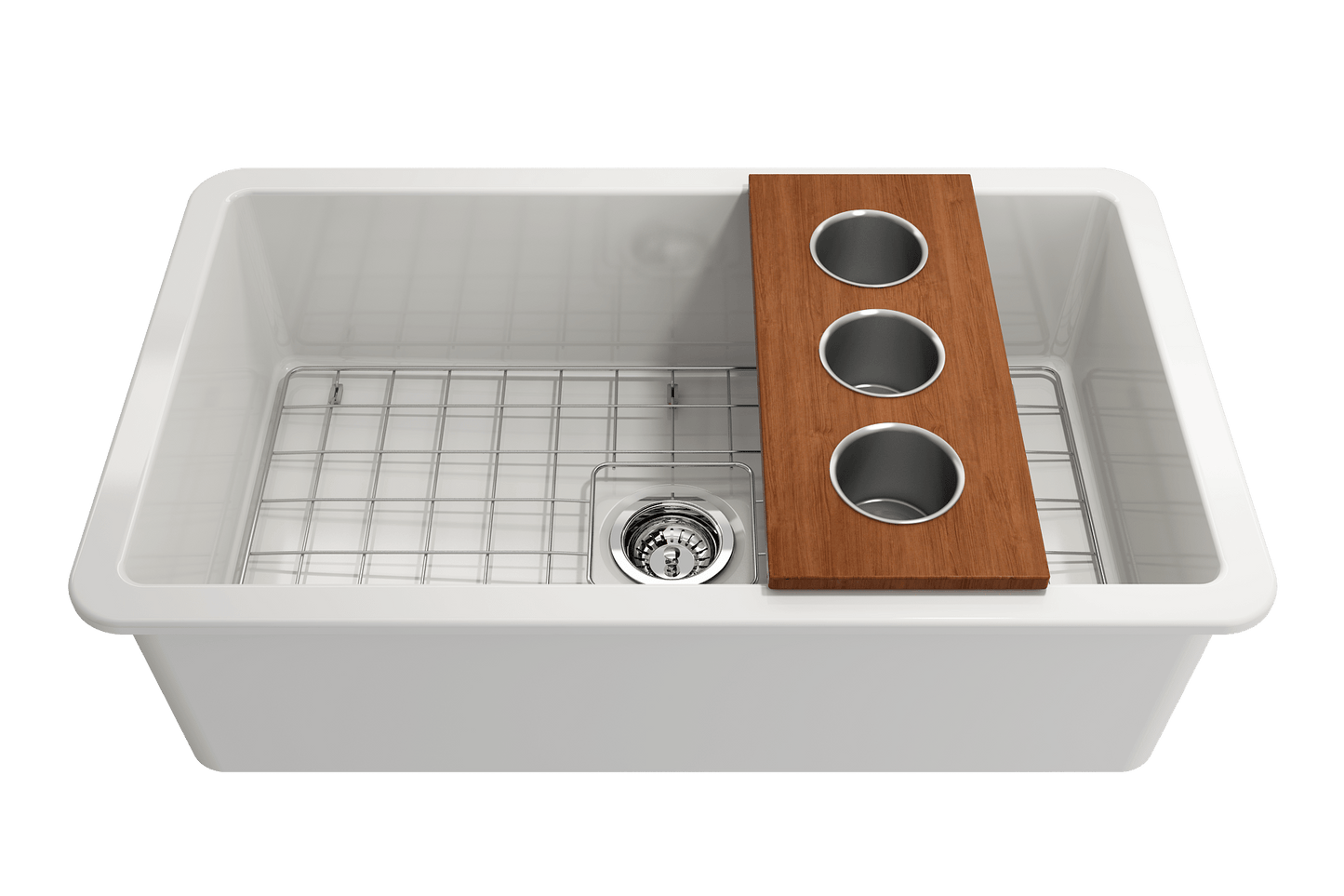 BOCCHI Prep Board Set for Workstation Sinks with 3 Round Stainless Steel Bowls 2320 0011 displayed in a kitchen sink