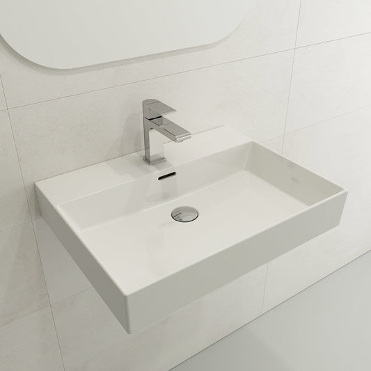 BOCCHI MILANO 24" Wall-Mounted Sink Fireclay 1-Hole With Overflow showcasing modern design and sleek faucet.