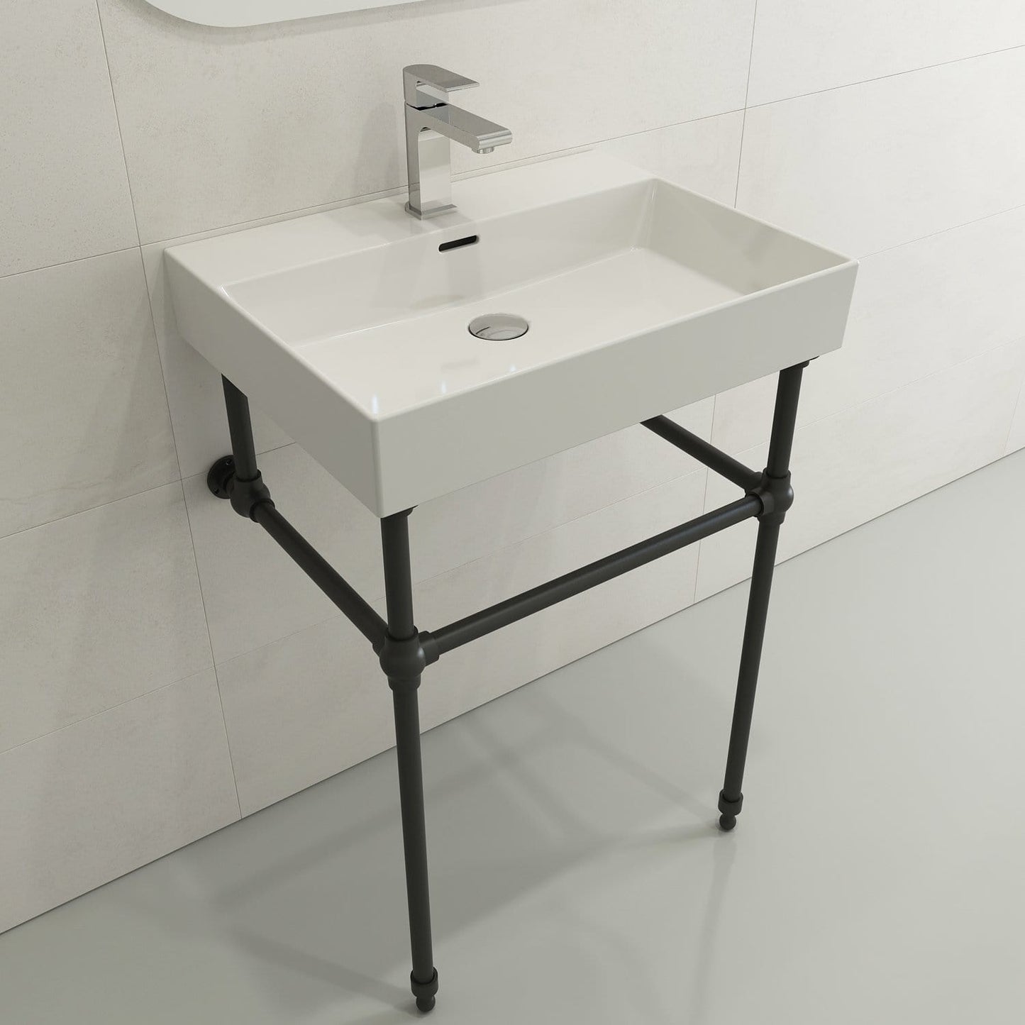 BOCCHI MILANO 24" Wall-Mounted Sink Fireclay 1-Hole With Overflow installed in modern bathroom setting.
