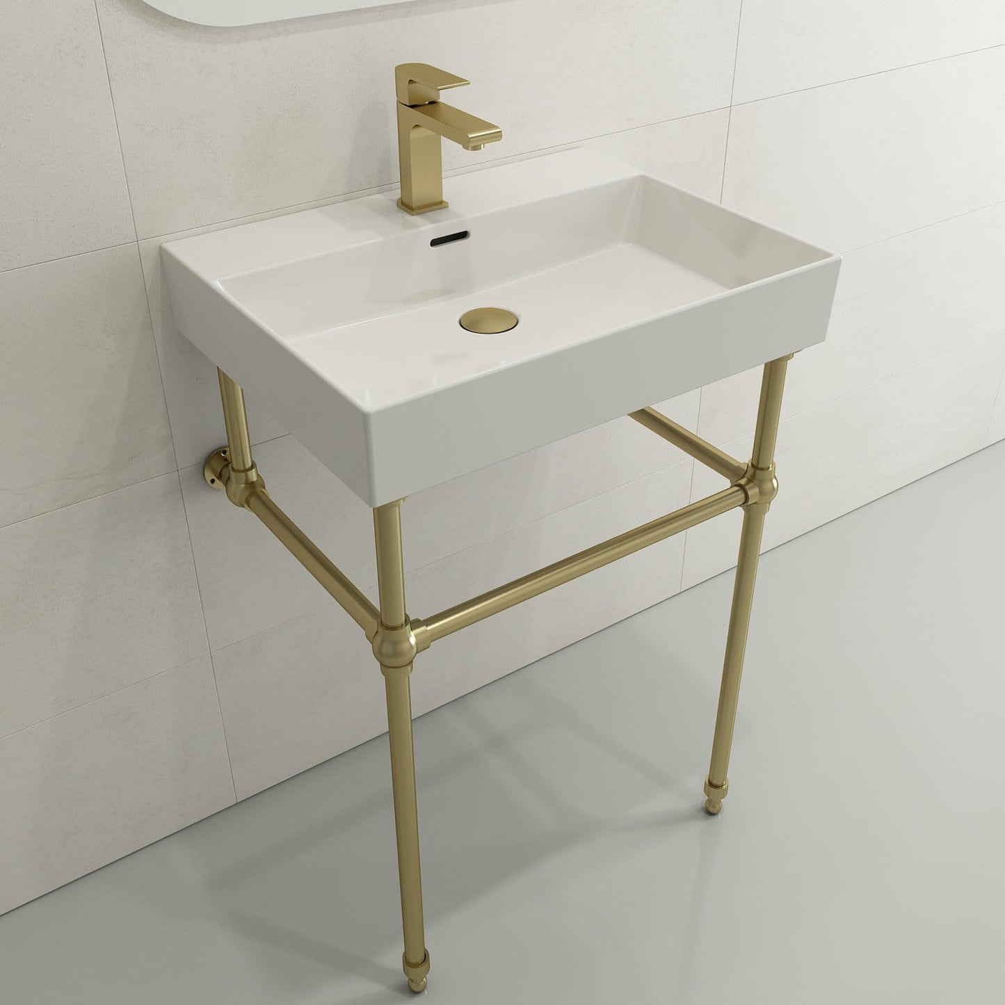 BOCCHI MILANO 24" Wall-Mounted Sink Fireclay 1-Hole With Overflow in a modern bathroom setting.
