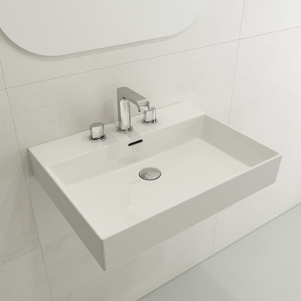 BOCCHI MILANO 24" Wall-Mounted Sink Fireclay 3-Hole With Overflow displayed in sleek bathroom setting.
