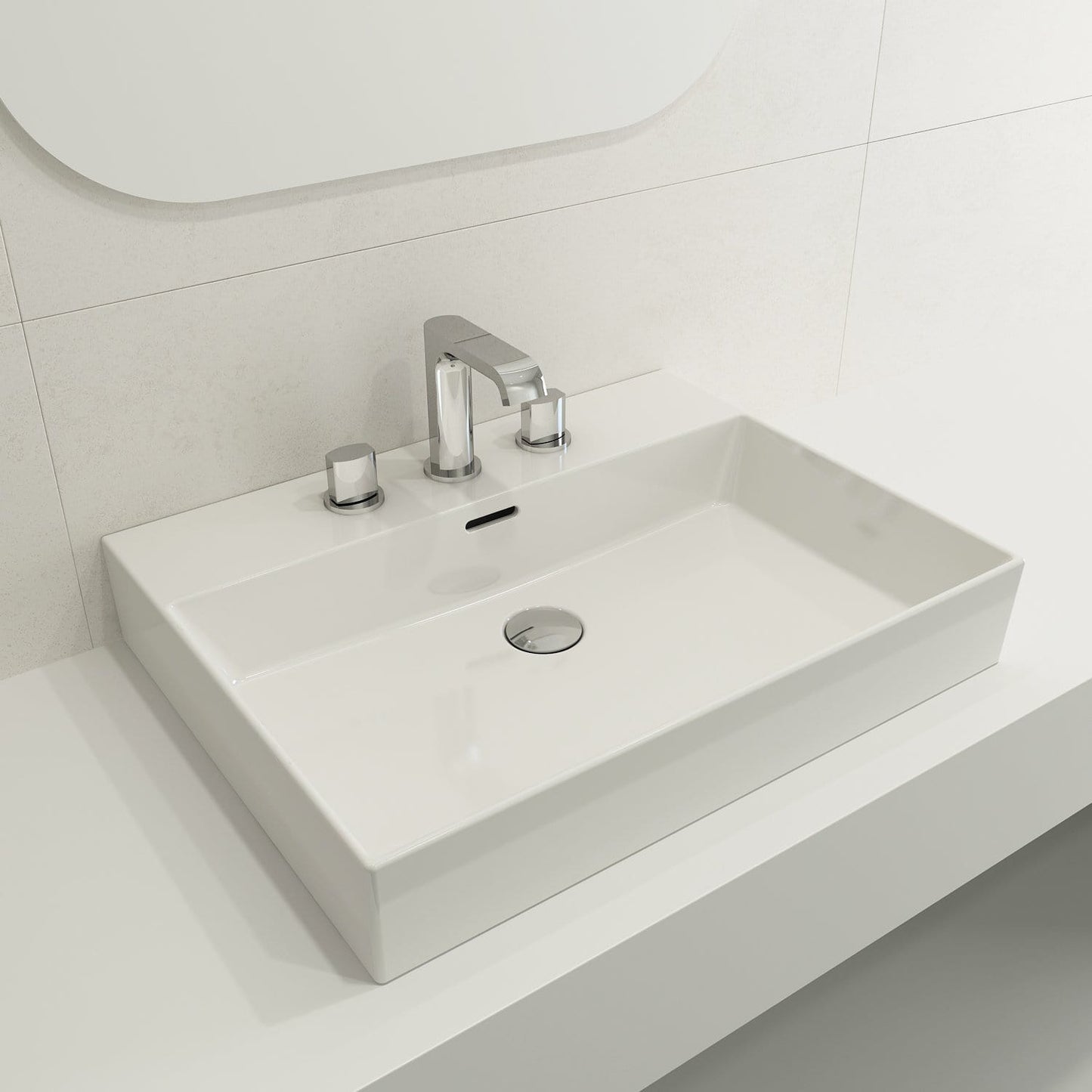 BOCCHI MILANO 24" Wall-Mounted Sink Fireclay 3-Hole With Overflow