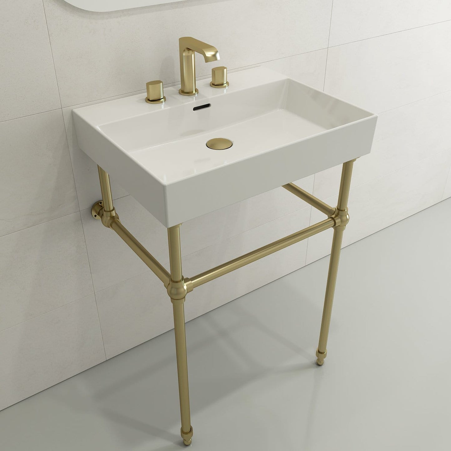 BOCCHI MILANO 24" Wall-Mounted Sink Fireclay 3-Hole With Overflow in modern bathroom setting.