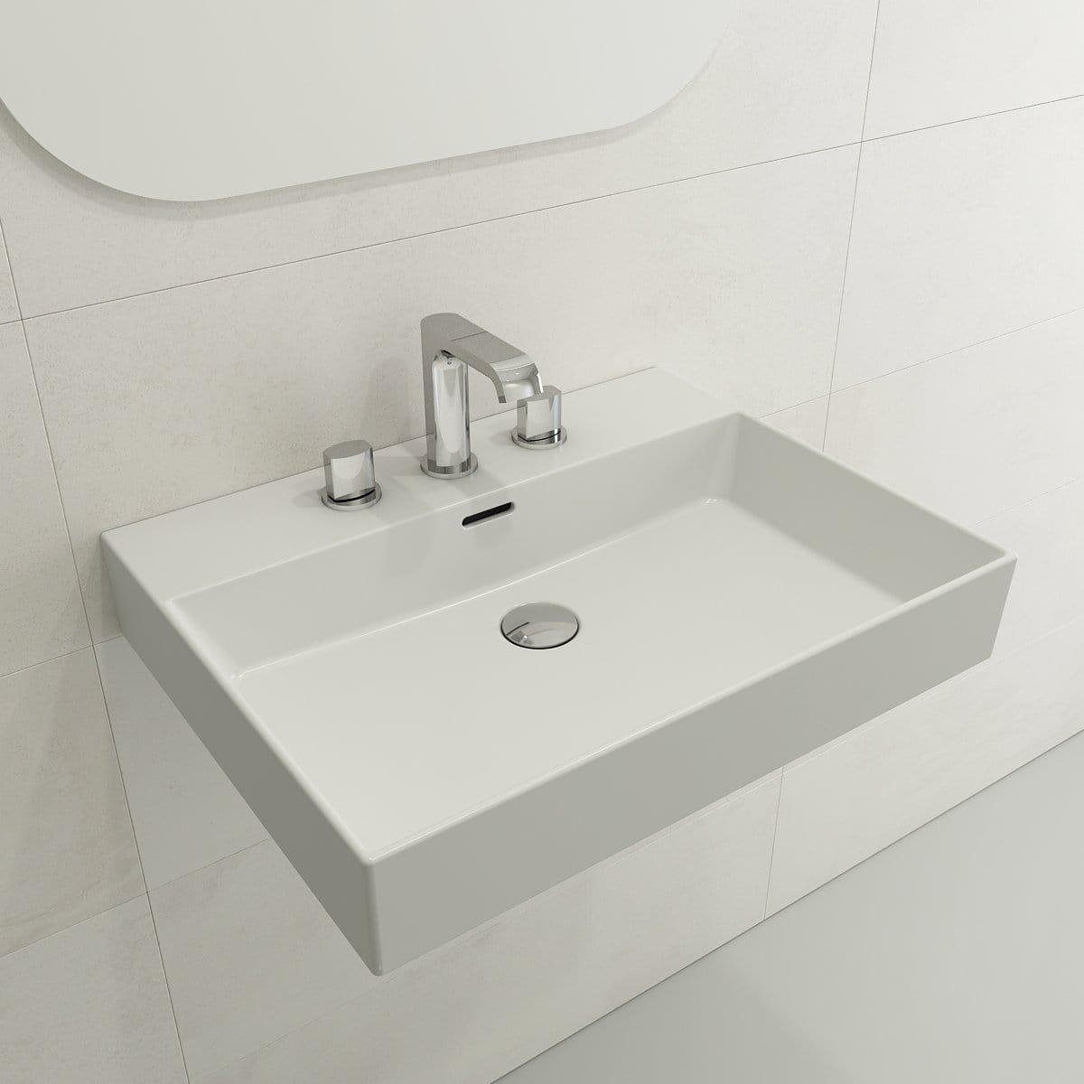 BOCCHI MILANO 24" Wall-Mounted Sink Fireclay 3-Hole With Overflow in modern bathroom setting.