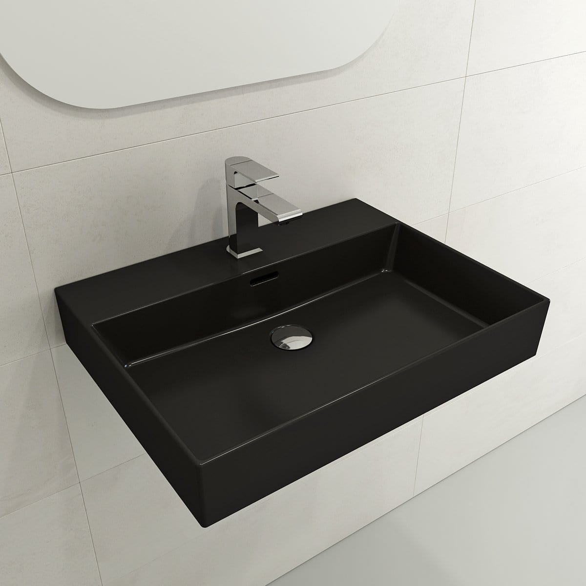 BOCCHI MILANO 24" Wall-Mounted Sink Fireclay 1-Hole With Overflow in sleek black design