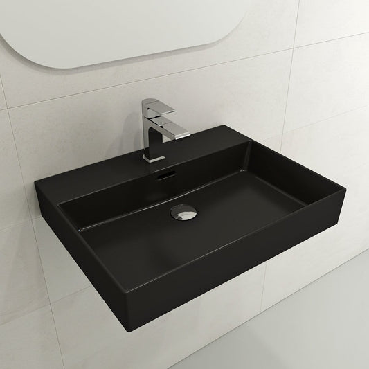 BOCCHI MILANO 24" Wall-Mounted Sink Fireclay 1-Hole With Overflow in sleek black design