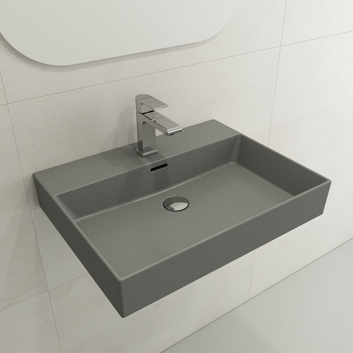BOCCHI MILANO 24" Wall-Mounted Sink Fireclay 1-Hole With Overflow in sleek gray finish