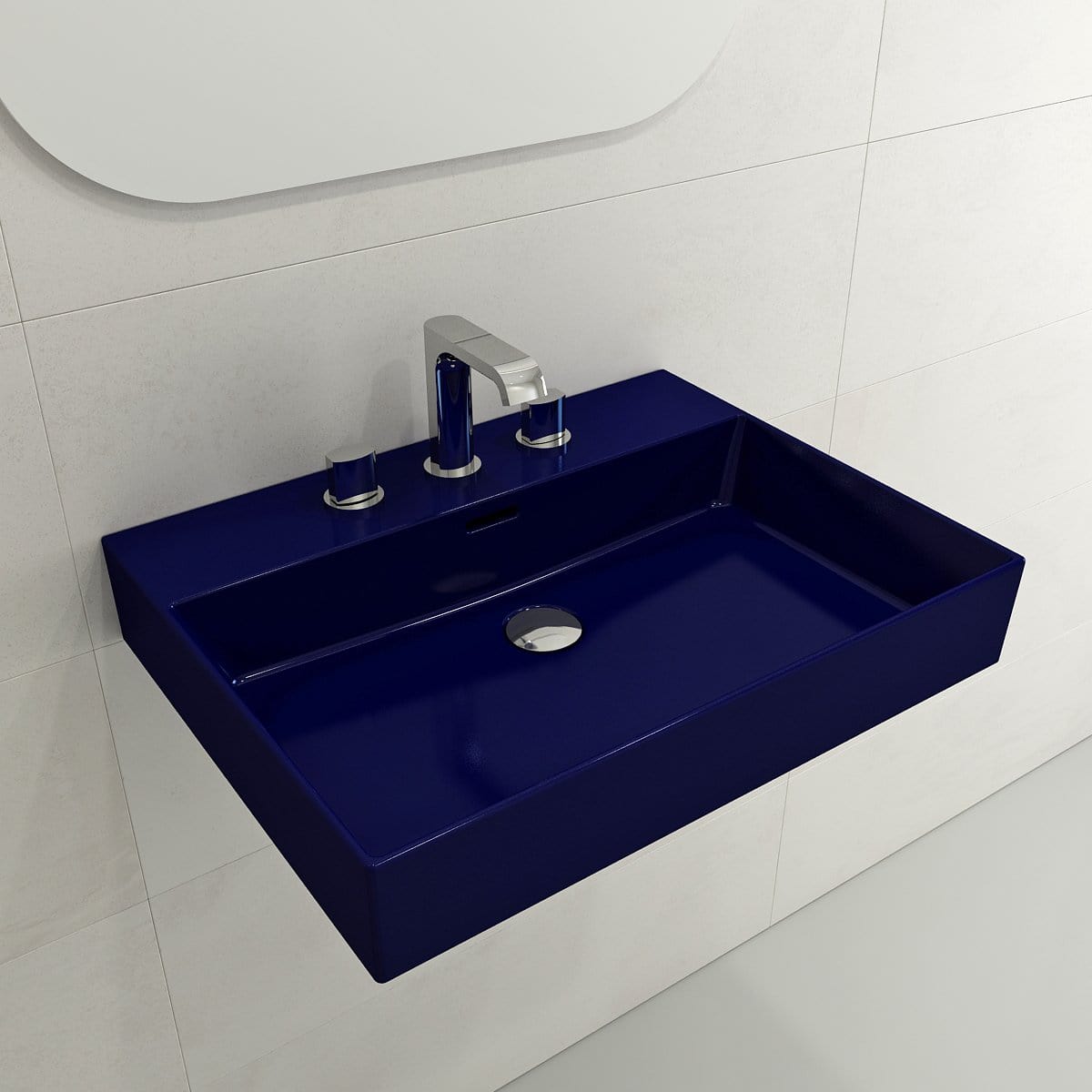 BOCCHI MILANO 24" Wall-Mounted Sink Fireclay 3-Hole With Overflow in navy blue, ideal for modern bathrooms.