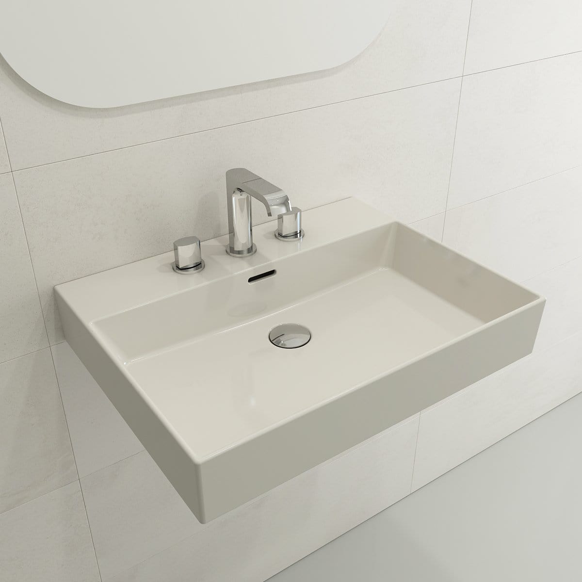 BOCCHI MILANO 24" Wall-Mounted Sink Fireclay 3-Hole With Overflow showcased in a modern bathroom setting.