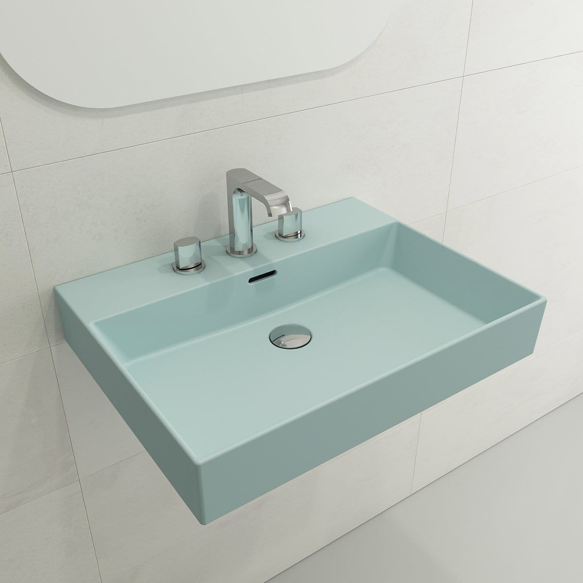 BOCCHI MILANO 24" Wall-Mounted Sink Fireclay 3-Hole With Overflow in stylish blue finish.
