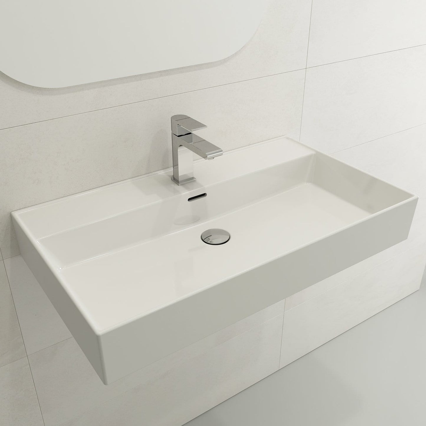 BOCCHI MILANO 32" Wall-Mounted Sink Fireclay 1-Hole With Overflow showcased in modern bathroom design.