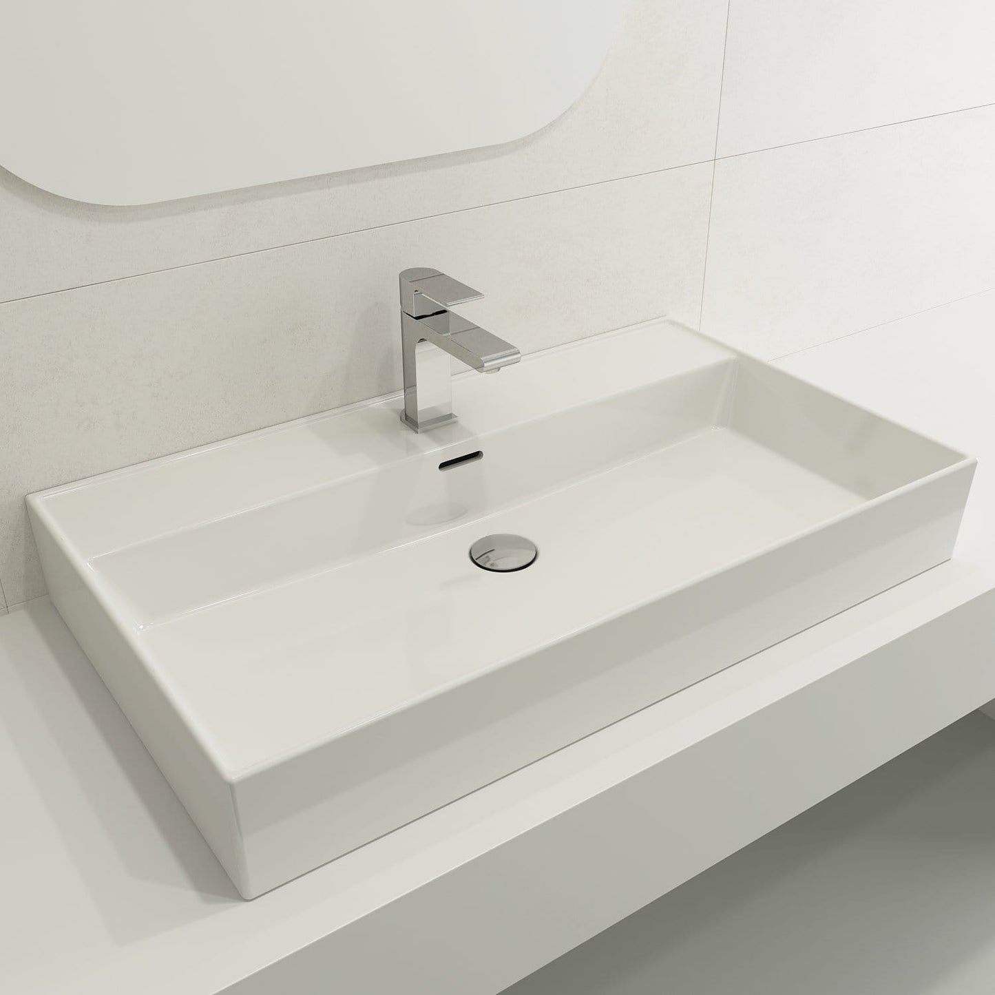 BOCCHI MILANO 32" Wall-Mounted Sink Fireclay 1-Hole With Overflow displayed in modern bathroom setting.