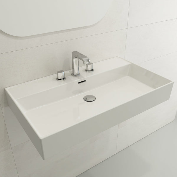 BOCCHI MILANO 32 Wall-Mounted Sink Fireclay 3-Hole With Overflow