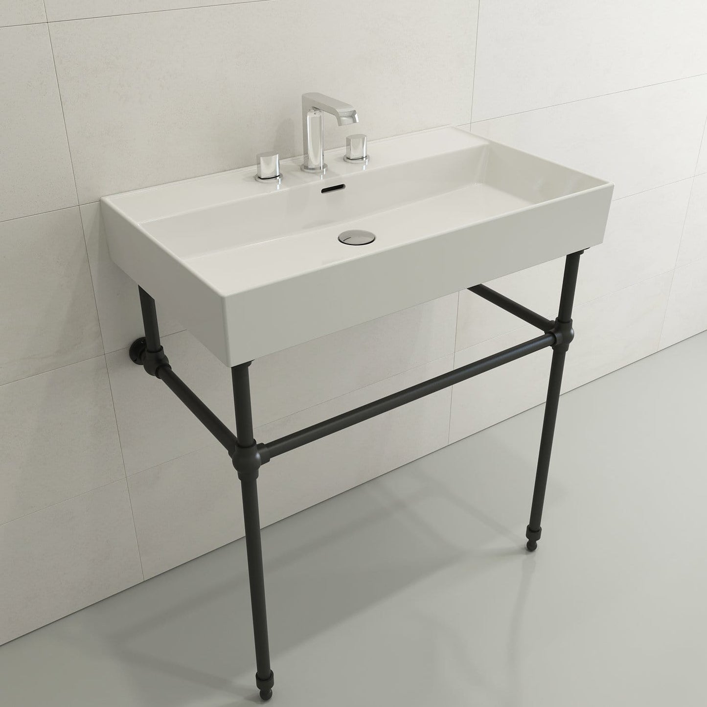 BOCCHI MILANO 32" Wall-Mounted Sink Fireclay 3-Hole With Overflow
