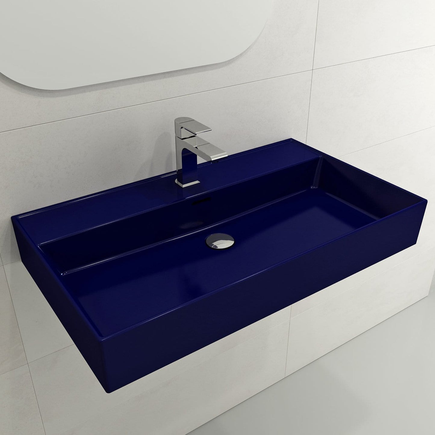 BOCCHI MILANO 32" Wall-Mounted Sink Fireclay 1-Hole With Overflow in navy blue finish.