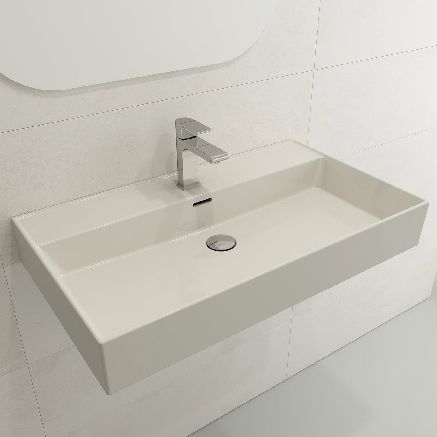 BOCCHI MILANO 32" Wall-Mounted Sink Fireclay 1-Hole With Overflow in modern bathroom setting.