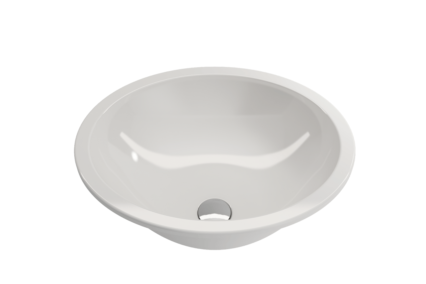 Top view of BOCCHI PARMA 22" Undermount Sink Fireclay With Overflow, showcasing the glossy white finish and elegant oval shape.