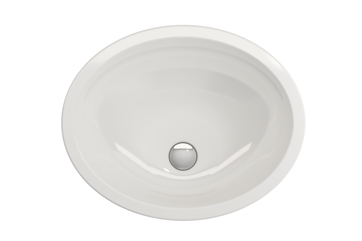 Top view of BOCCHI PARMA 22" Undermount Sink Fireclay With Overflow in glossy white, showcasing its elegant oval basin design.