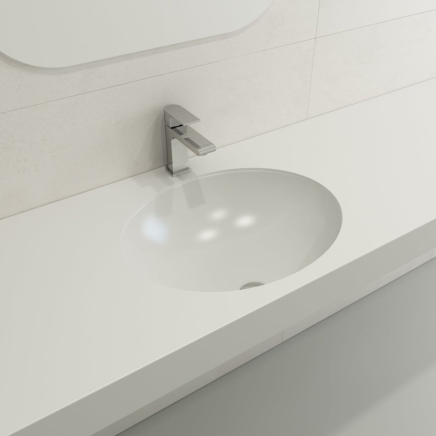 Top view of the BOCCHI PARMA 22" Undermount Sink Fireclay With Overflow in matte white, showcasing its elegant oval design.