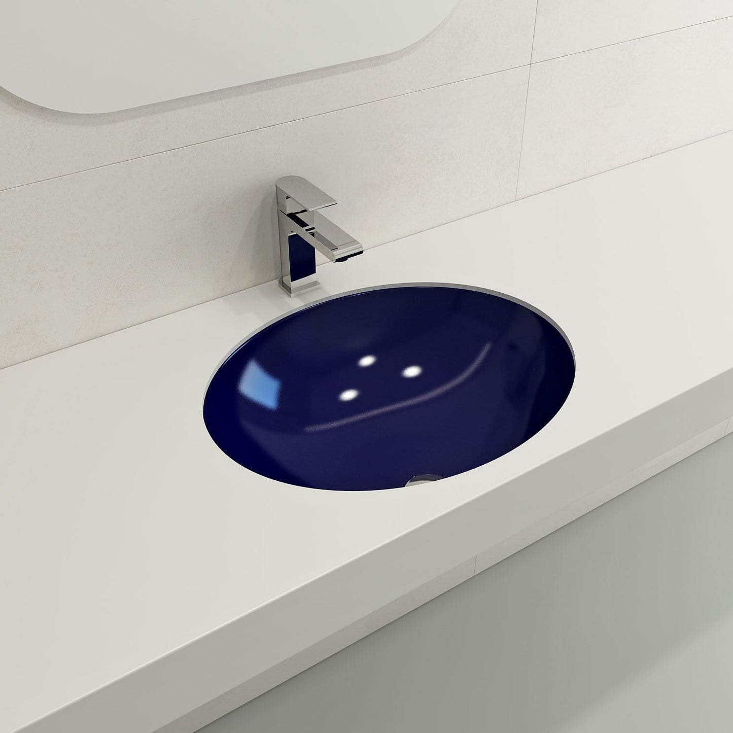 BOCCHI PARMA 22" Undermount Sink Fireclay With Overflow in Sapphire Blue, showcasing classic oval design on sleek countertop.