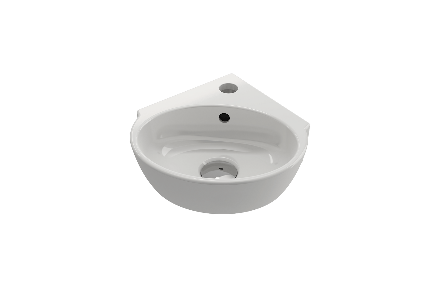 BOCCHI MILANO 12" Corner Sink Fireclay 1-Hole With Overflow in smooth white finish, showcasing modern corner design.
