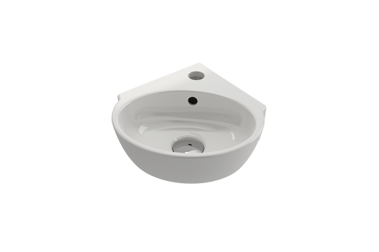 BOCCHI MILANO 12" Corner Sink Fireclay 1-Hole With Overflow in smooth white finish, showcasing modern corner design.