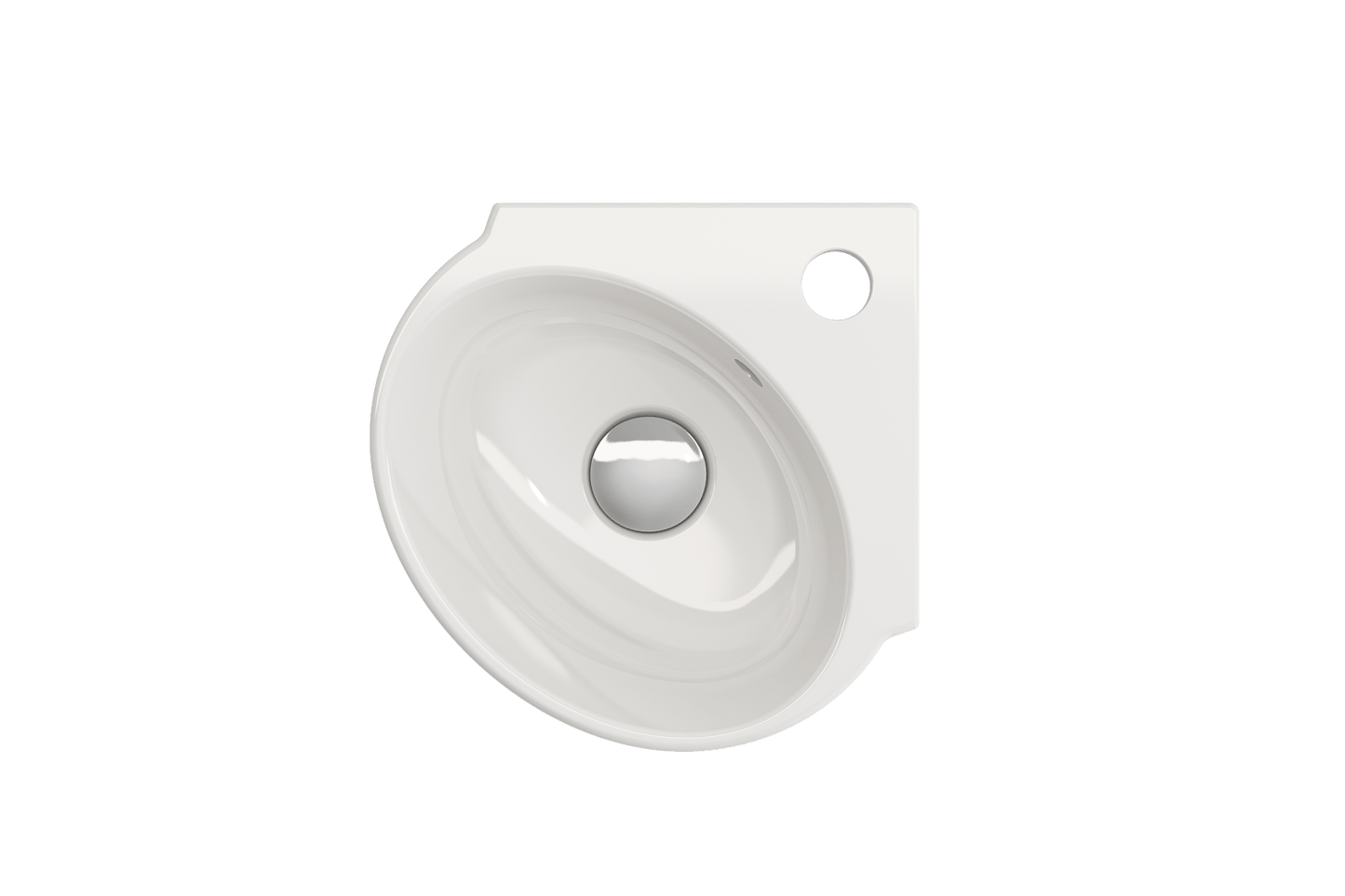 BOCCHI MILANO 12" Corner Sink Fireclay 1-Hole With Overflow in glossy white, showcasing a sleek design and curved bowl.