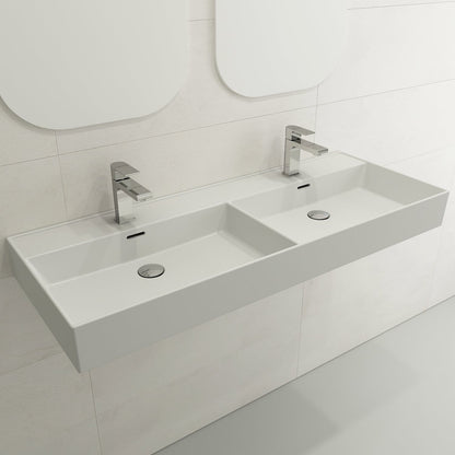 BOCCHI MILANO 47.75" Wall-Mounted Sink Fireclay Double Bowl For Two 1-Hole Faucets With Overflows