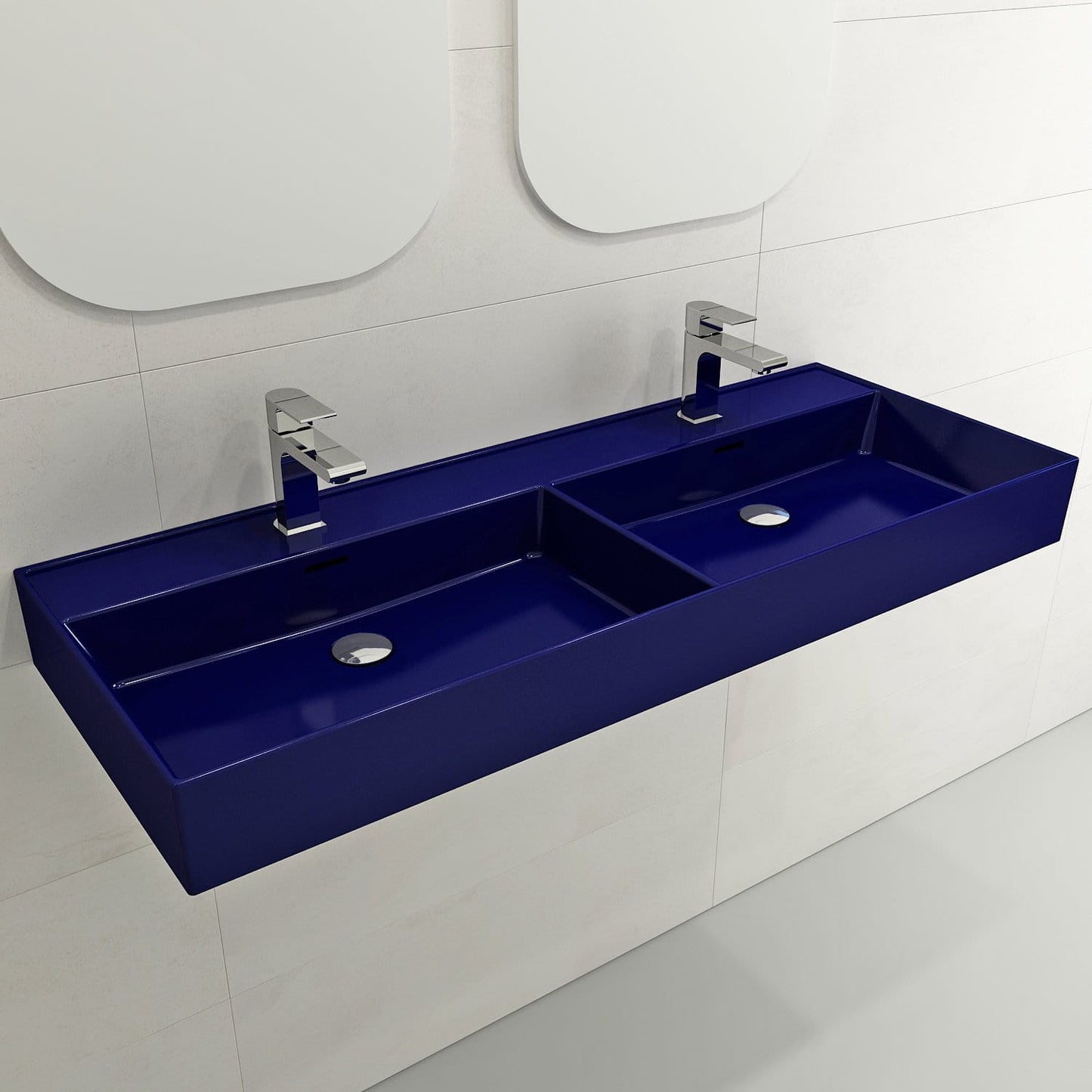 BOCCHI MILANO 47.75" Wall-Mounted Sink Fireclay Double Bowl For Two 1-Hole Faucets With Overflows