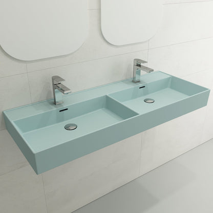 BOCCHI MILANO 47.75" Wall-Mounted Sink Fireclay Double Bowl For Two 1-Hole Faucets With Overflows