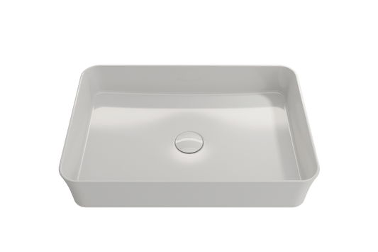 Top view of BOCCHI SOTTILE 21.5" Rectangle Vessel Fireclay With Matching Drain Cover in glossy white finish.