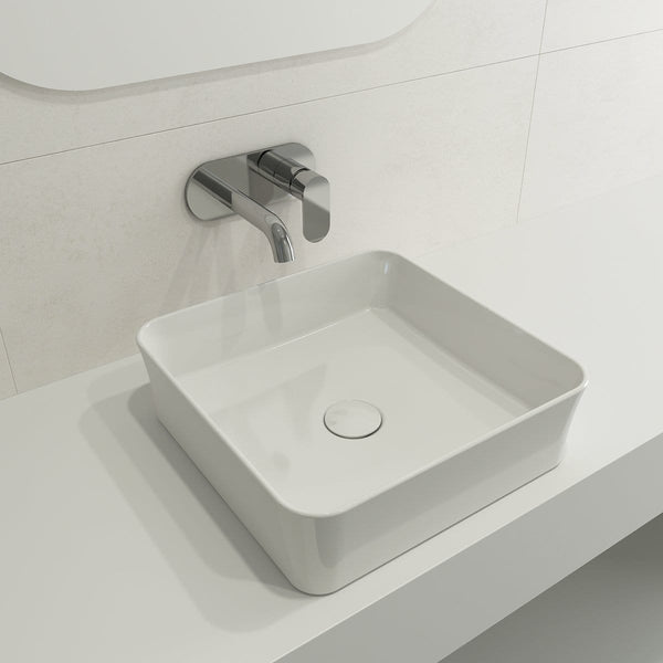 BOCCHI SOTTILE 15.25 Square Vessel Fireclay with Matching Drain Cover