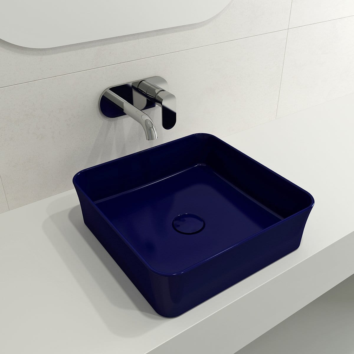 BOCCHI SOTTILE 15.25" Square Vessel Fireclay with Matching Drain Cover
