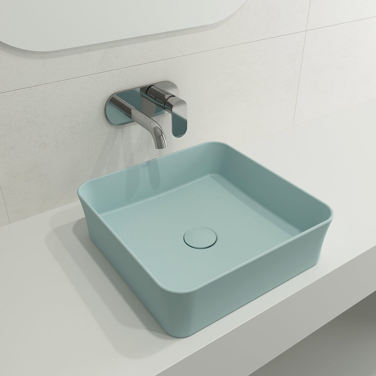 BOCCHI SOTTILE 15.25" Square Vessel Fireclay with Matching Drain Cover