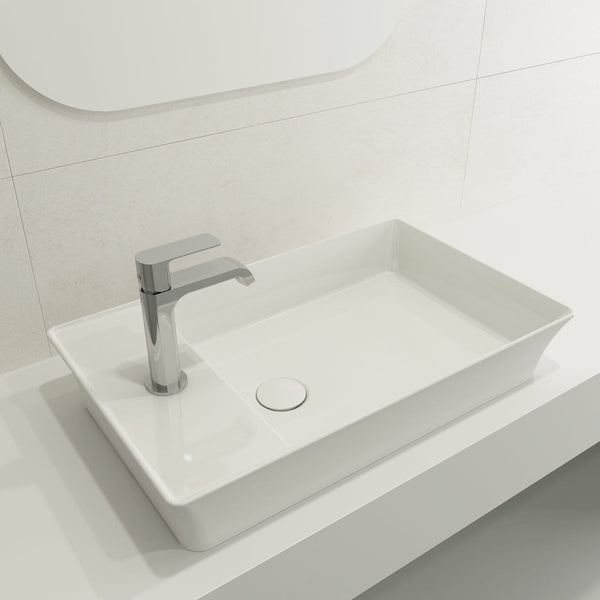 BOCCHI SOTTILE 23.5 Rectangle Vessel Fireclay 1-Hole Faucet Deck with Matching Drain Cover