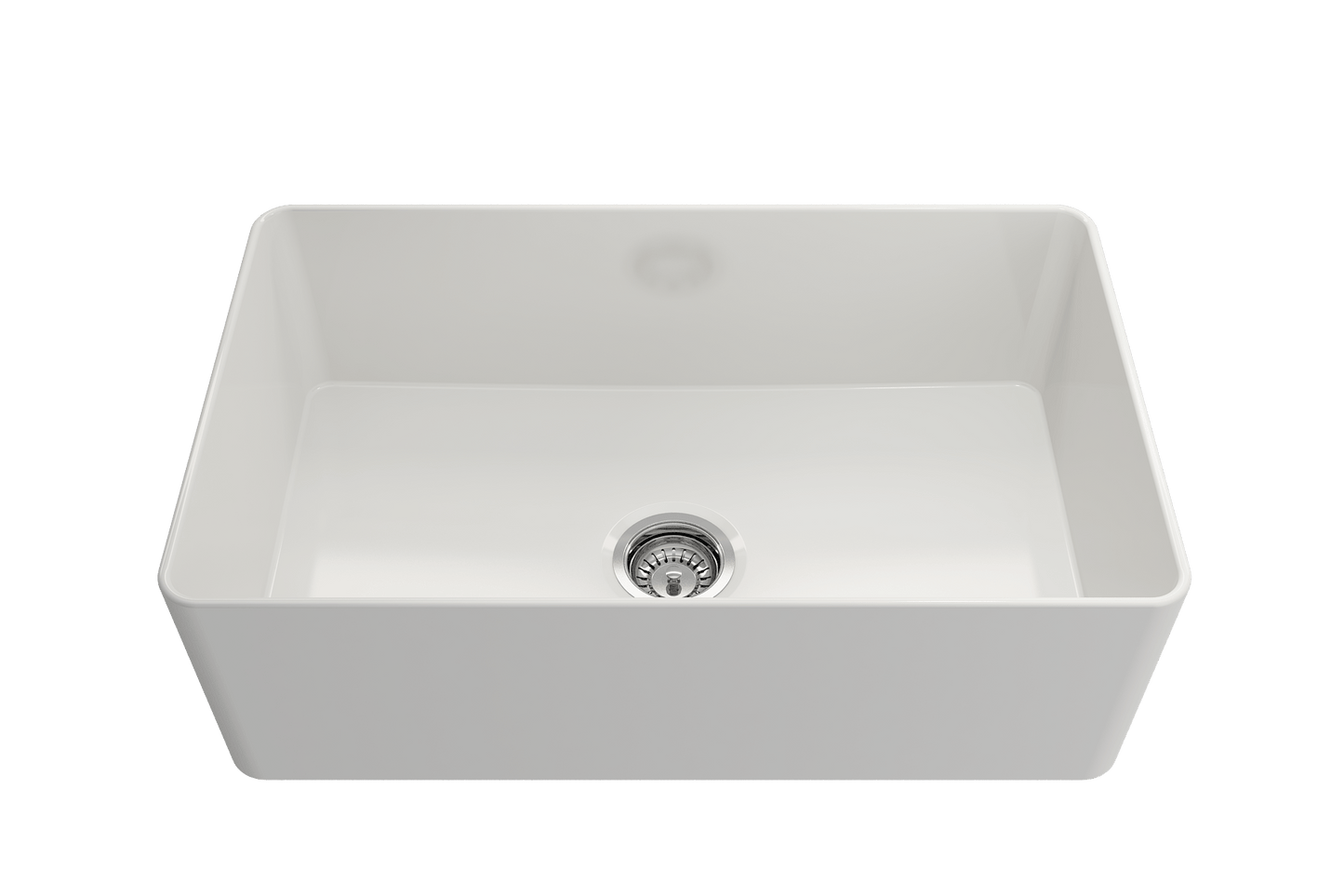 Top view of BOCCHI ADERCI FORTE 30" Ultra-Slim Farmhouse Fireclay Single Bowl Kitchen Sink in white finish.