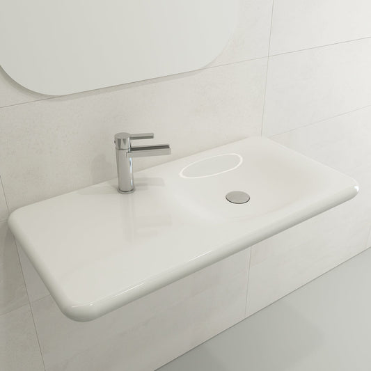 BOCCHI FENICE 35.5" Wall-Mounted Sink Fireclay 1-Hole with modern faucet and smooth design.