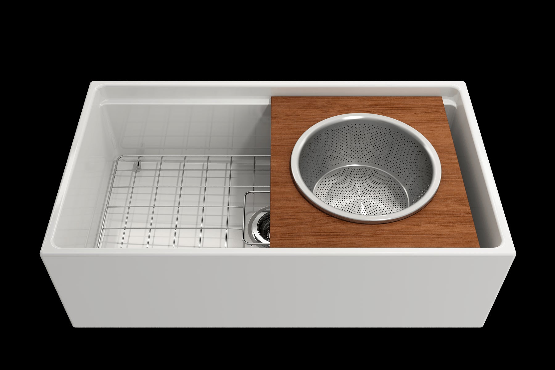 BOCCHI Prep Board Set for Workstation Sinks with Large Round Stainless Steel Mixing Bowl and Colander