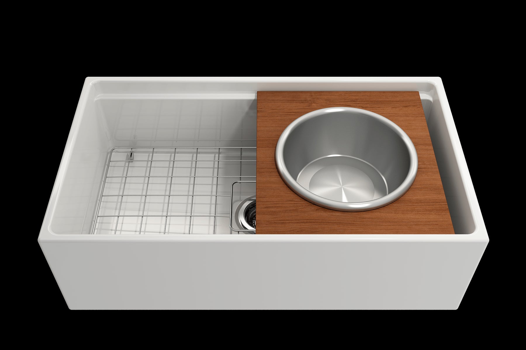 BOCCHI Prep Board Set for Workstation Sinks with Large Round Stainless Steel Mixing Bowl and Colander