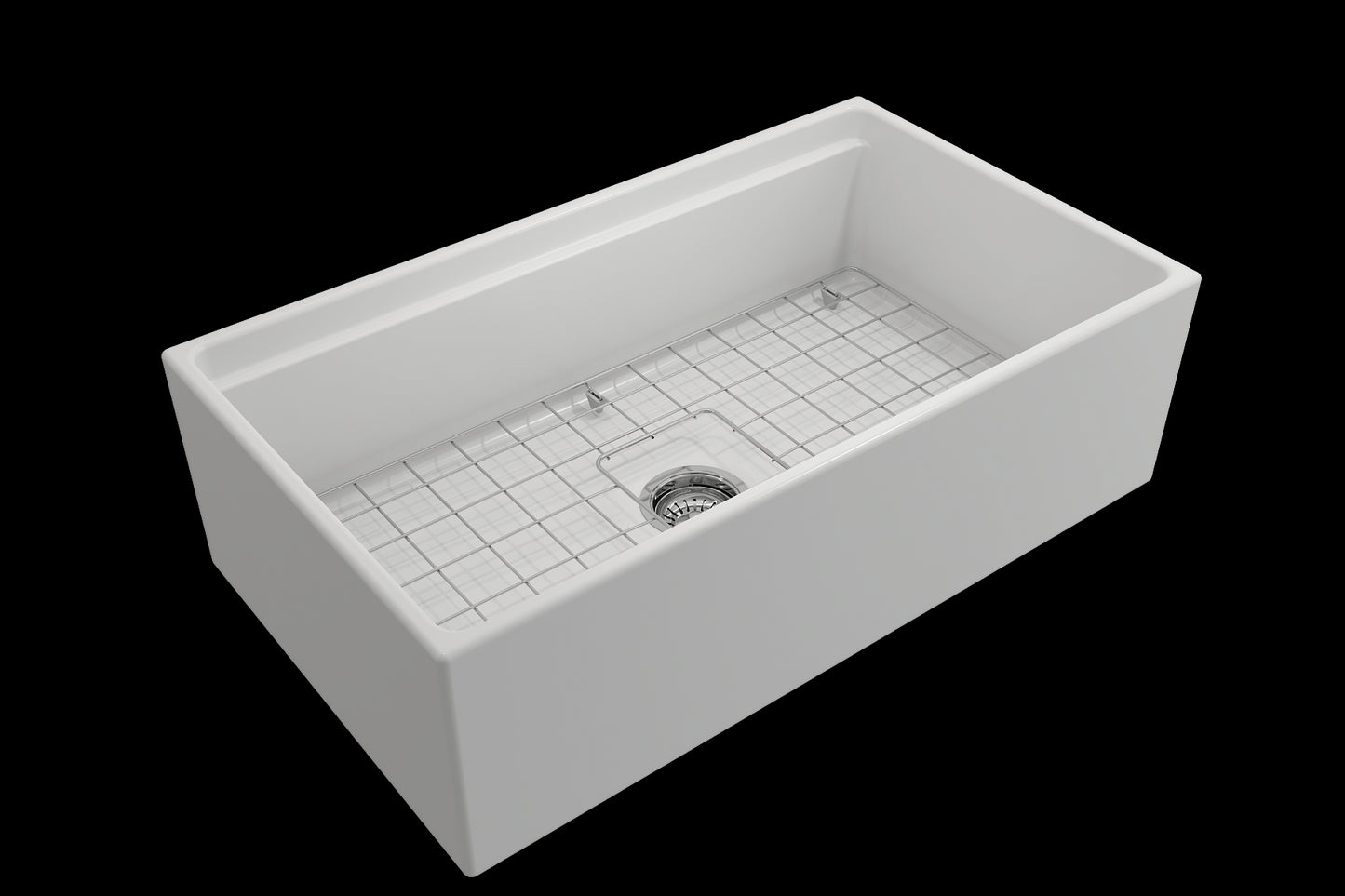 BOCCHI CONTEMPO 33" Step Rim With Integrated Work Station Fireclay Farmhouse Single Bowl Kitchen Sink with Accessories - Matte White