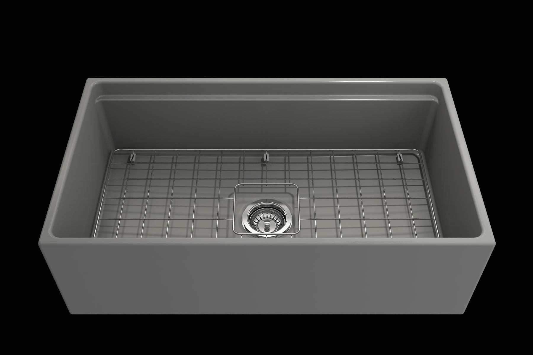 BOCCHI CONTEMPO 33" Step Rim With Integrated Work Station Fireclay Farmhouse Single Bowl Kitchen Sink with Accessories - Matte Gray