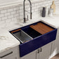 BOCCHI CONTEMPO 33" Step Rim With Integrated Work Station Fireclay Farmhouse Single Bowl Kitchen Sink with Accessories - Sapphire Blue