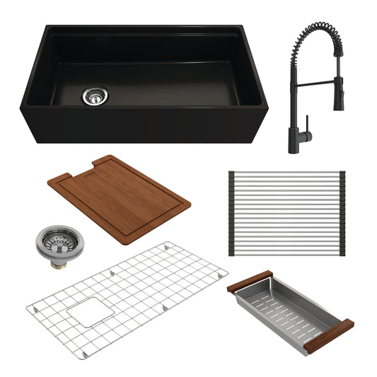 BOCCHI CONTEMPO 36" Fireclay Kitchen Sink with Integrated Work Station & Accessories with Livenza 2.0 Faucet