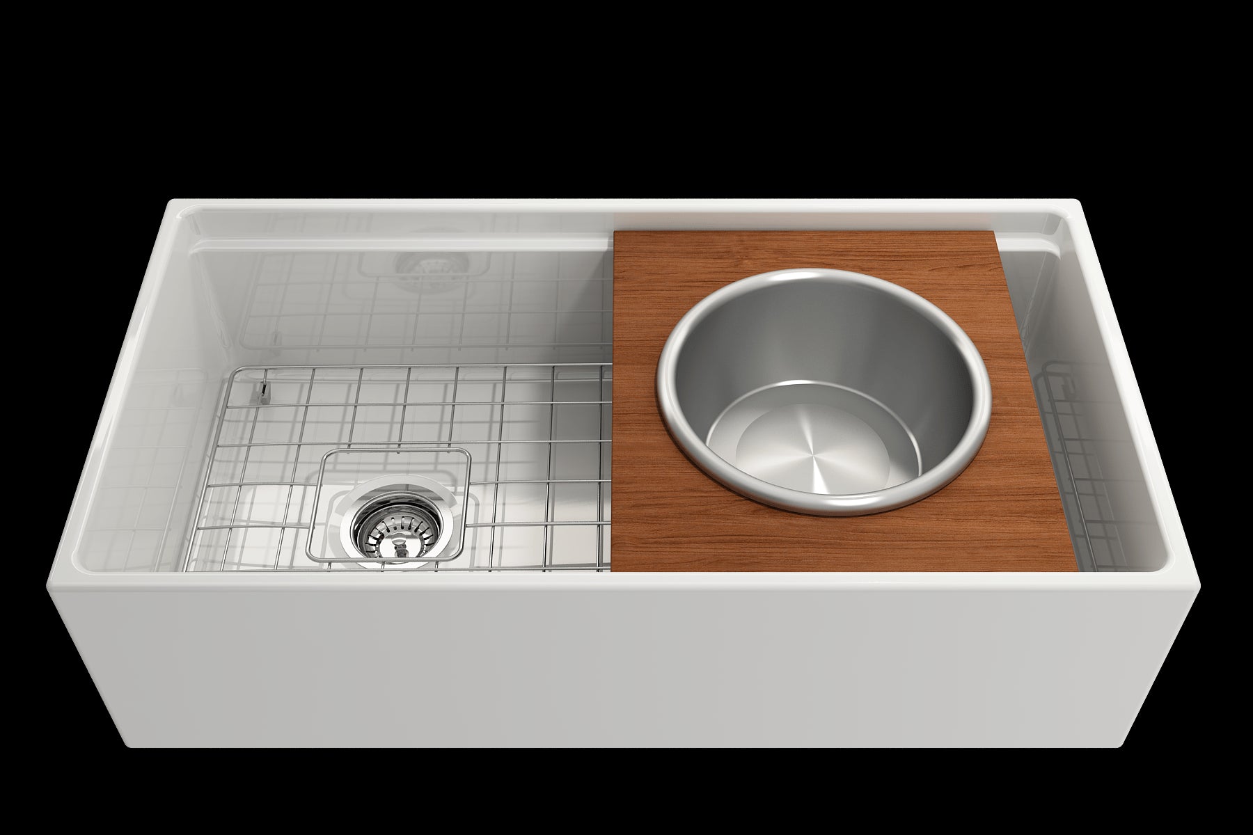 BOCCHI Prep Board Set for Workstation Sinks with Large Round Stainless Steel Mixing Bowl and Colander